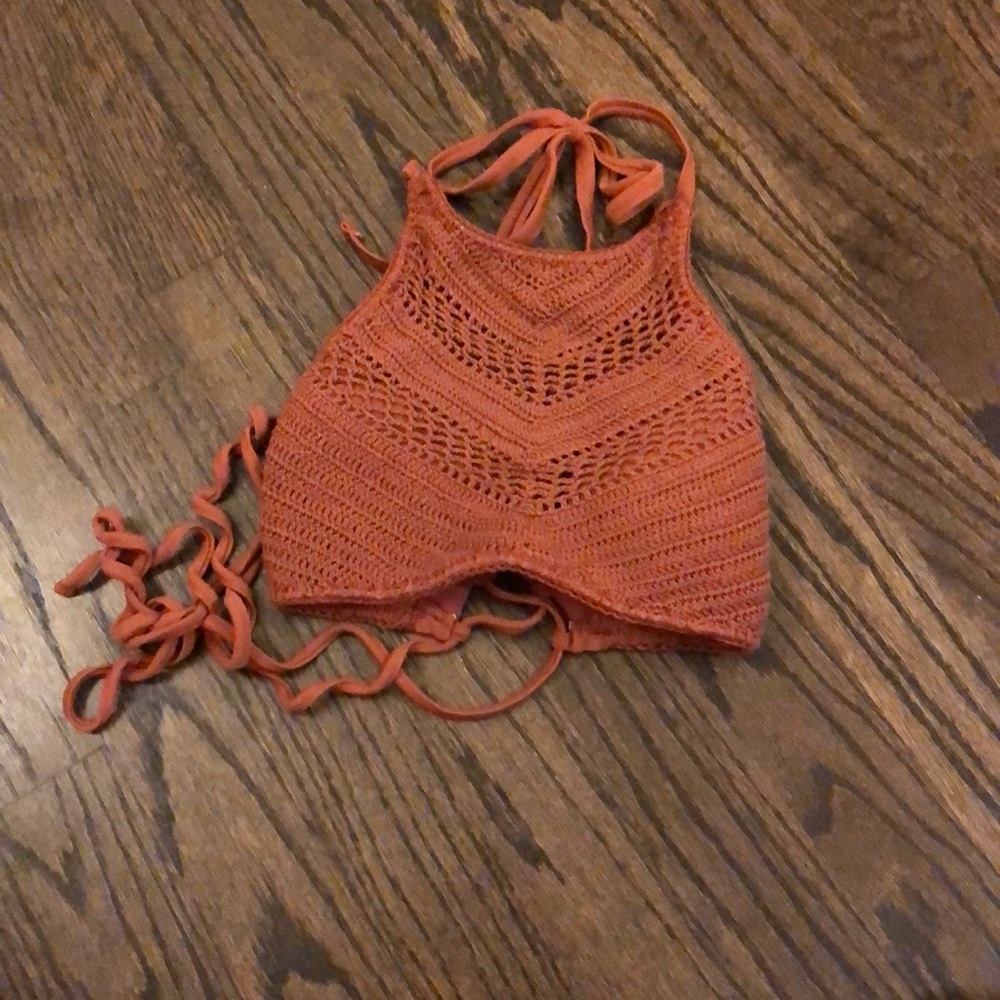 orange crochet halter bikini top